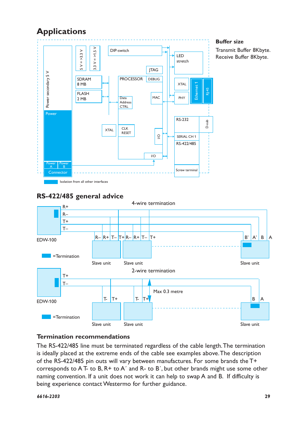 Applications, Wire termination 4-wire termination | Westermo EDW-100 User Manual | Page 29 / 32