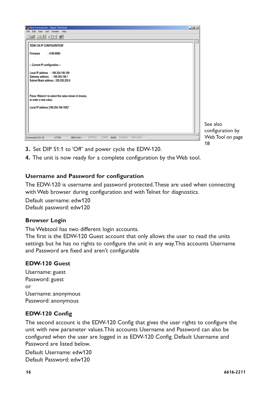 See also configuration by web tool on page 18 | Westermo EDW-120 User Manual | Page 16 / 32