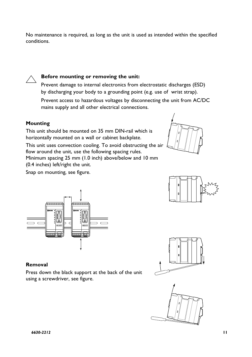 Maintenance, Installation, 1 mounting /removal | Westermo FD-10 User Manual | Page 11 / 32