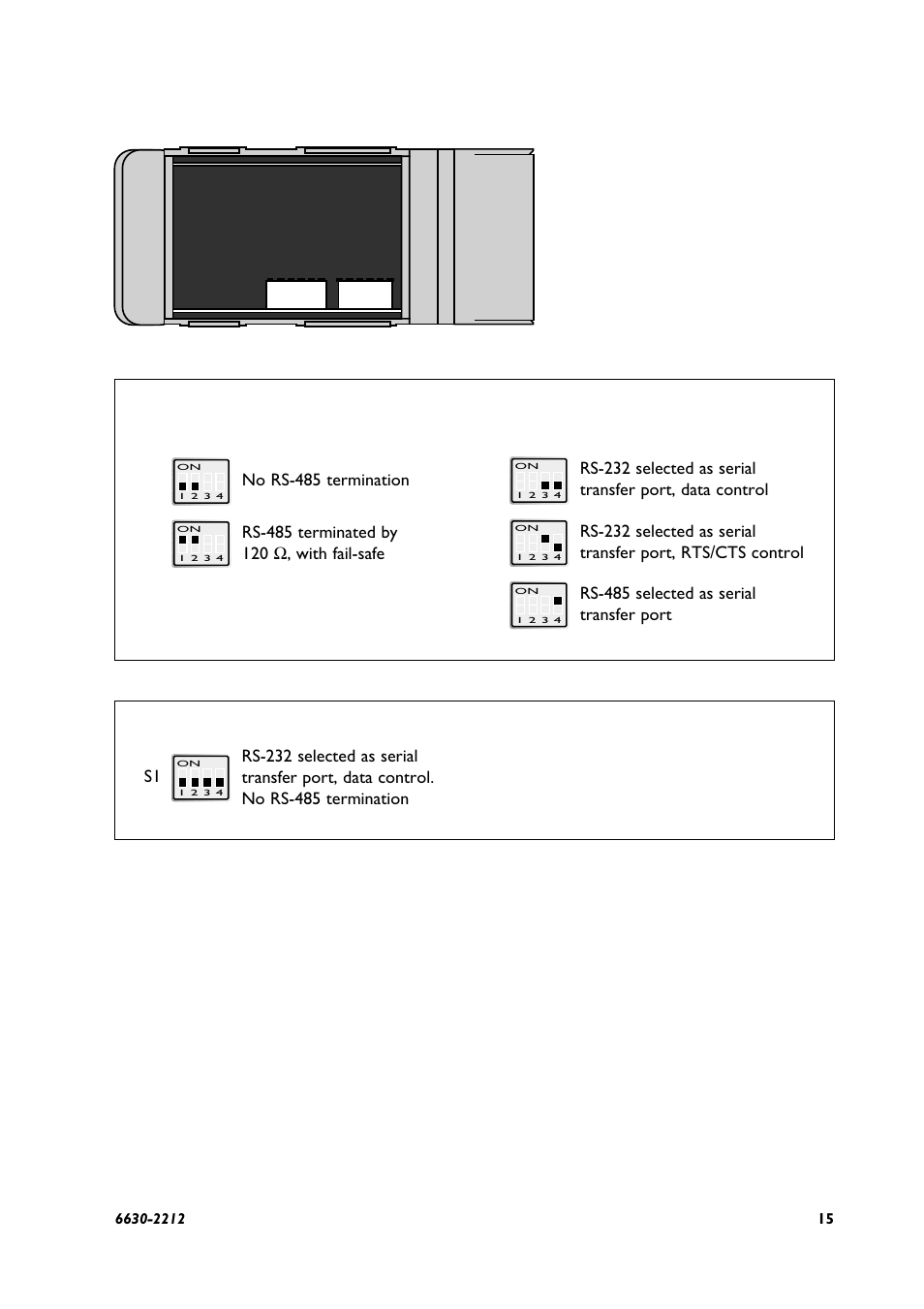 No rs-485 termination, Rs-485 selected as serial transfer port | Westermo FD-10 User Manual | Page 15 / 32