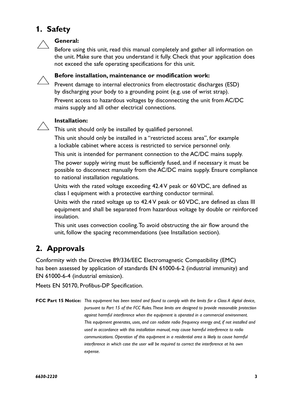 Safety, Approvals | Westermo FD-20 User Manual | Page 3 / 32