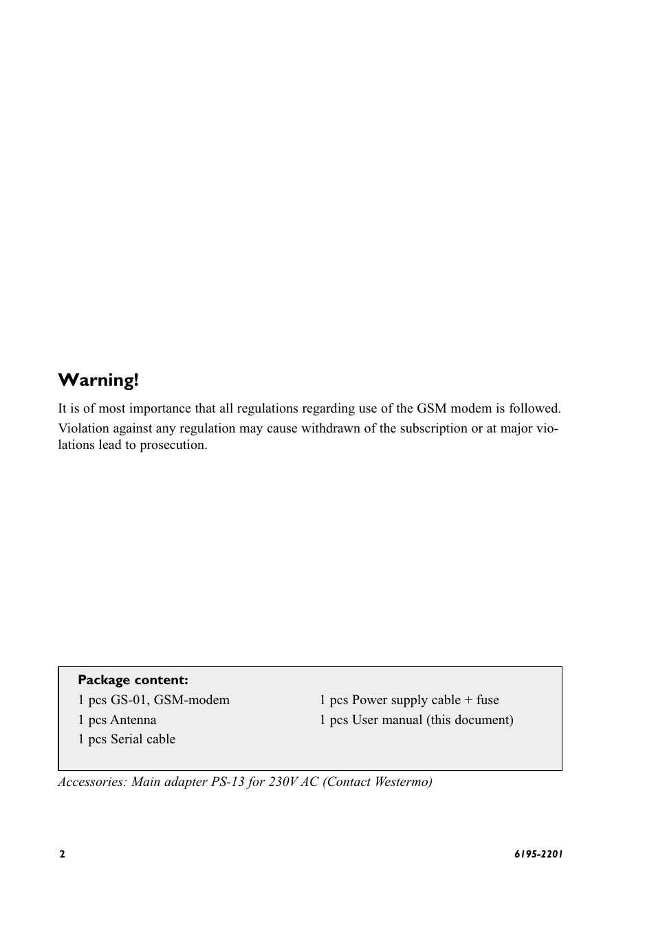 Warning | Westermo GS-01 User Manual | Page 2 / 56