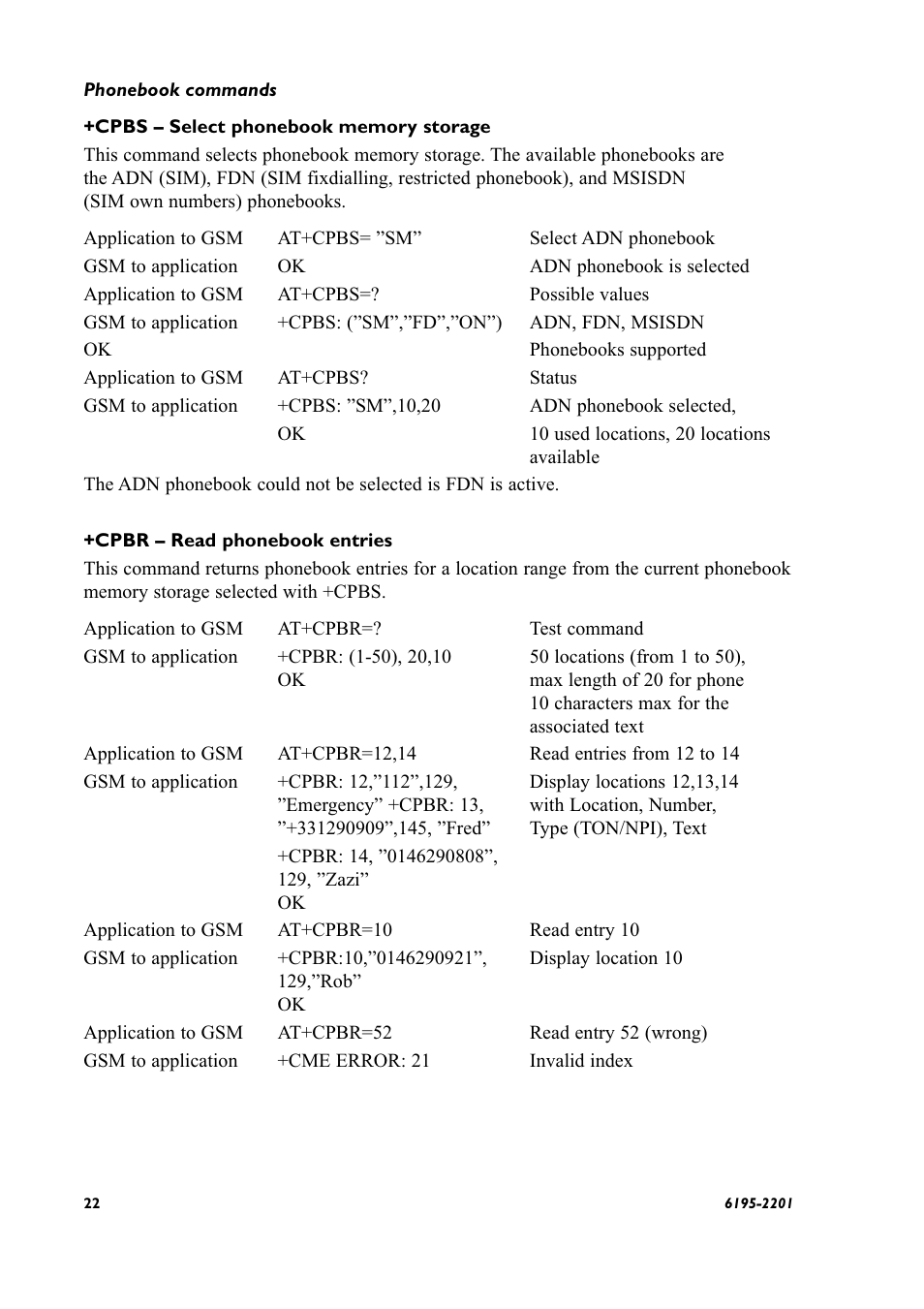 Phonebook commands | Westermo GS-01 User Manual | Page 22 / 56