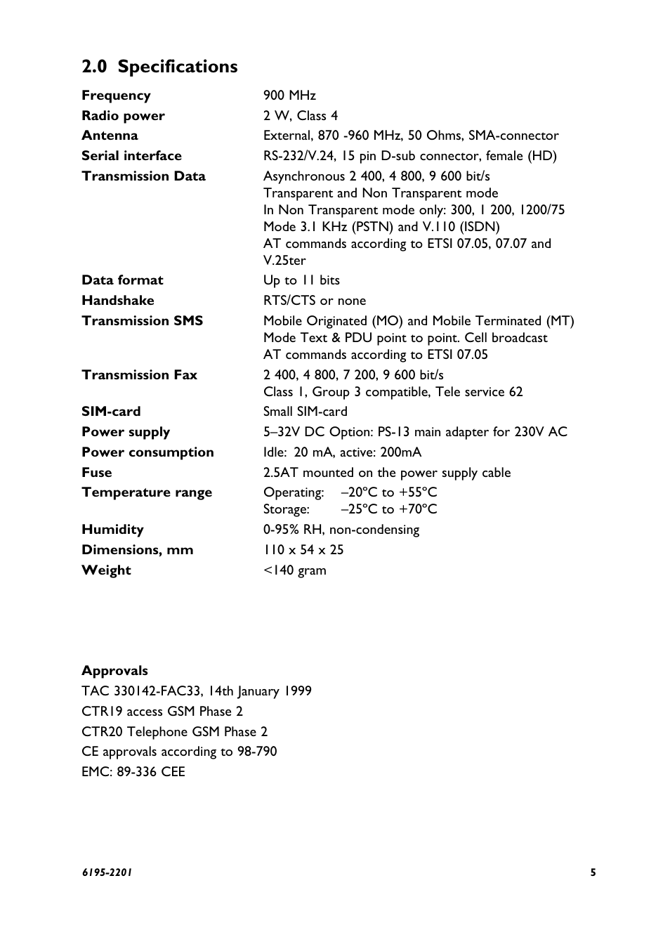 0 specifications | Westermo GS-01 User Manual | Page 5 / 56