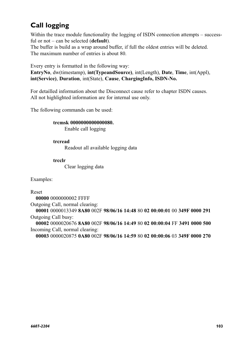 Call logging | Westermo ID-90 User Manual | Page 103 / 124