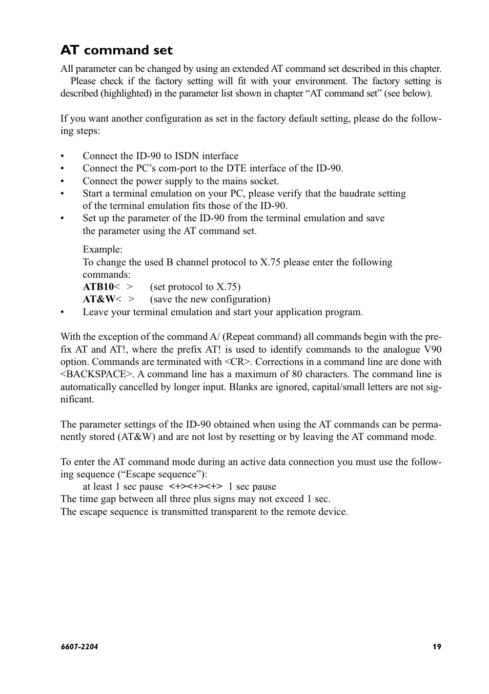 At command set | Westermo ID-90 User Manual | Page 19 / 124