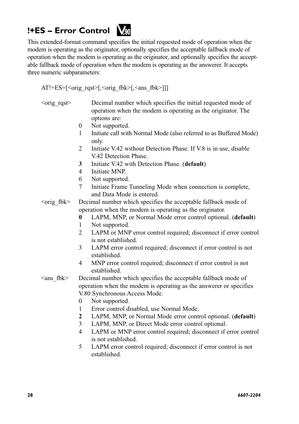 Es – error control | Westermo ID-90 User Manual | Page 28 / 124