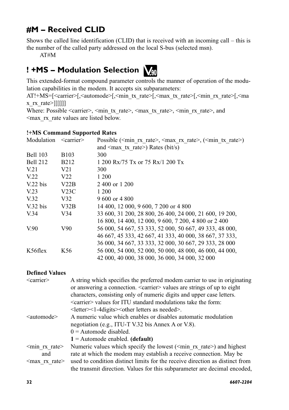 M – received clid, Ms – modulation selection | Westermo ID-90 User Manual | Page 32 / 124