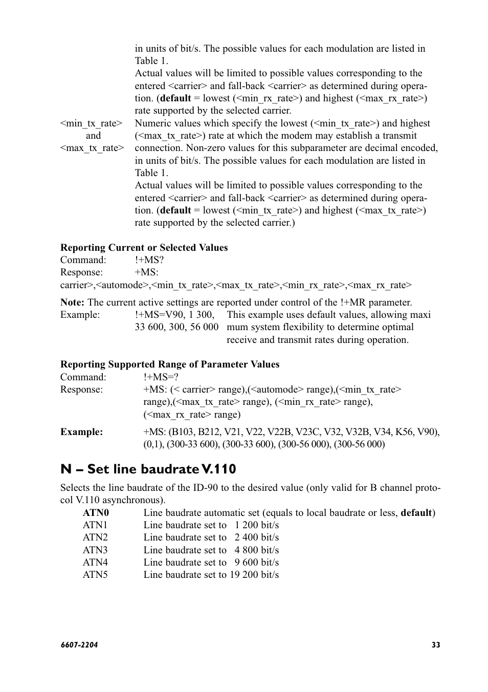 N – set line baudrate v.110 | Westermo ID-90 User Manual | Page 33 / 124