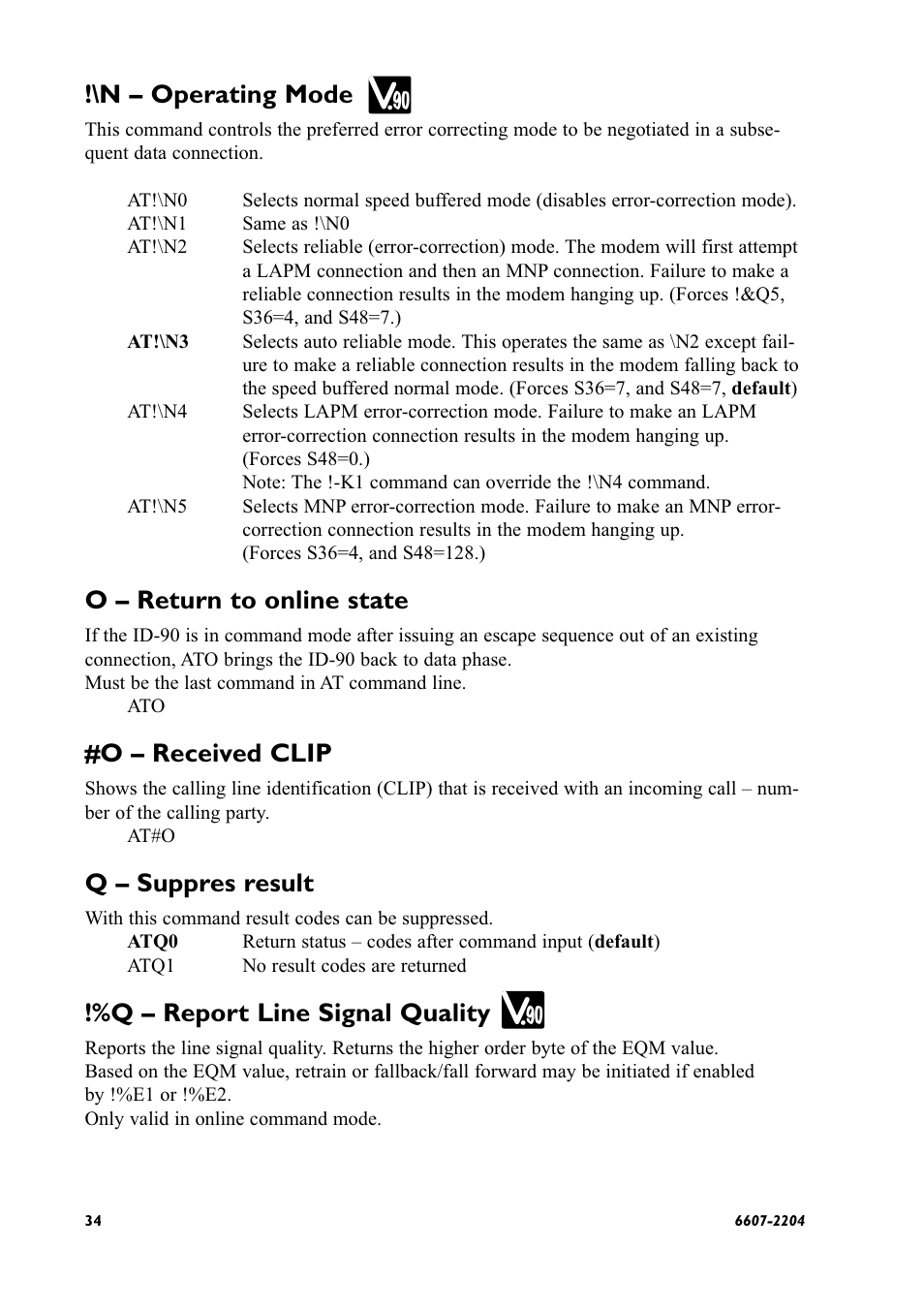 N – operating mode, O – return to online state, O – received clip | Q – suppres result, Q – report line signal quality | Westermo ID-90 User Manual | Page 34 / 124