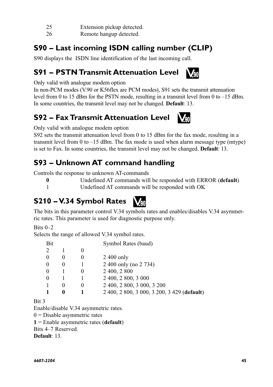 S90 – last incoming isdn calling number (clip), S91 – pstn transmit attenuation level, S92 – fax transmit attenuation level | S93 – unknown at command handling | Westermo ID-90 User Manual | Page 45 / 124