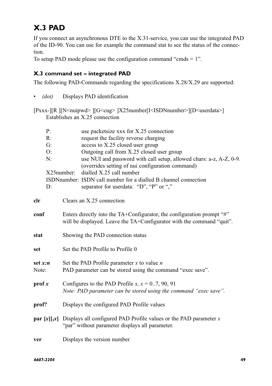 X.3 pad | Westermo ID-90 User Manual | Page 49 / 124