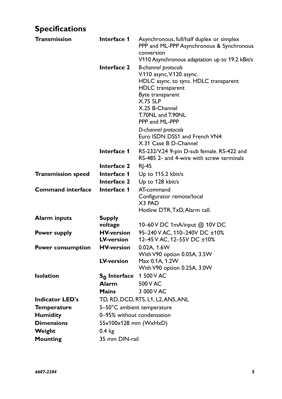 Specifications | Westermo ID-90 User Manual | Page 5 / 124