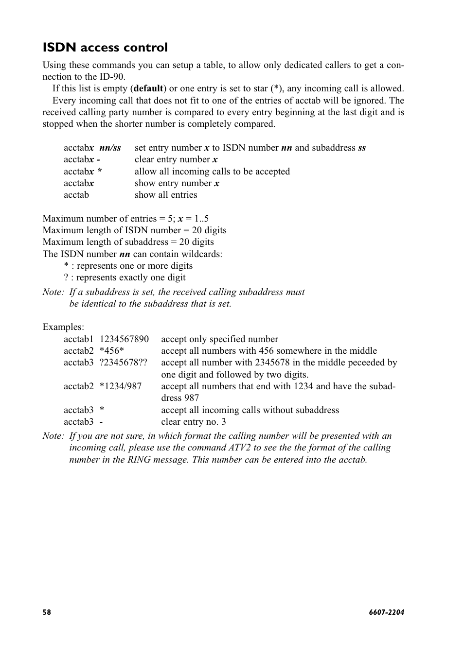 Isdn access control | Westermo ID-90 User Manual | Page 58 / 124