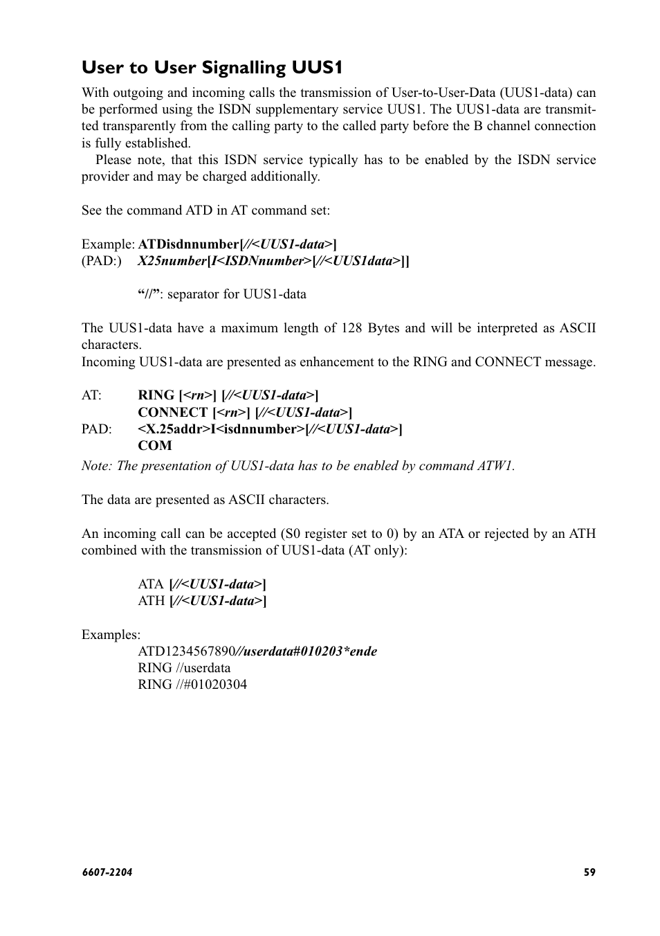 User to user signalling uus1 | Westermo ID-90 User Manual | Page 59 / 124