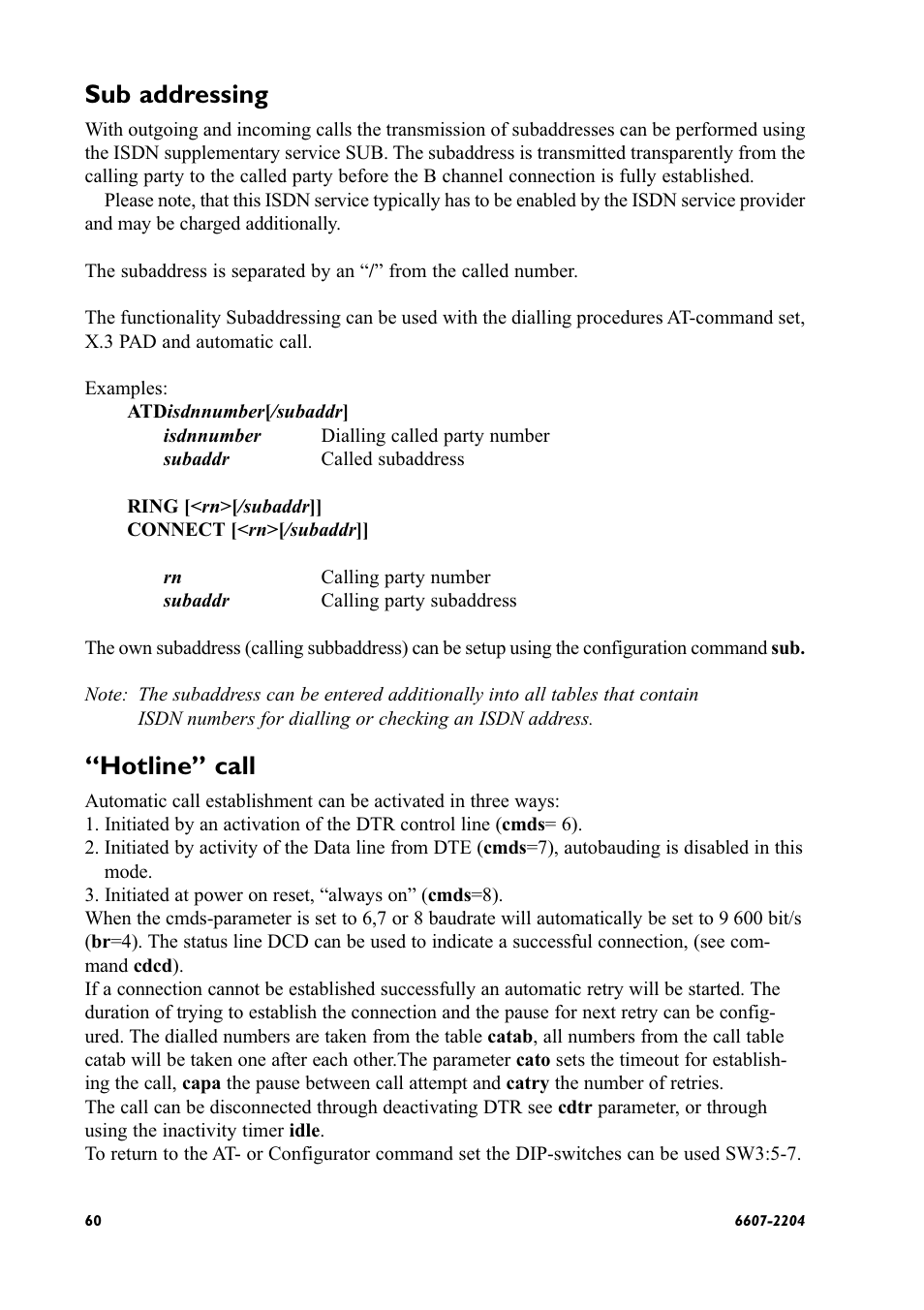 Sub addressing, Hotline” call | Westermo ID-90 User Manual | Page 60 / 124