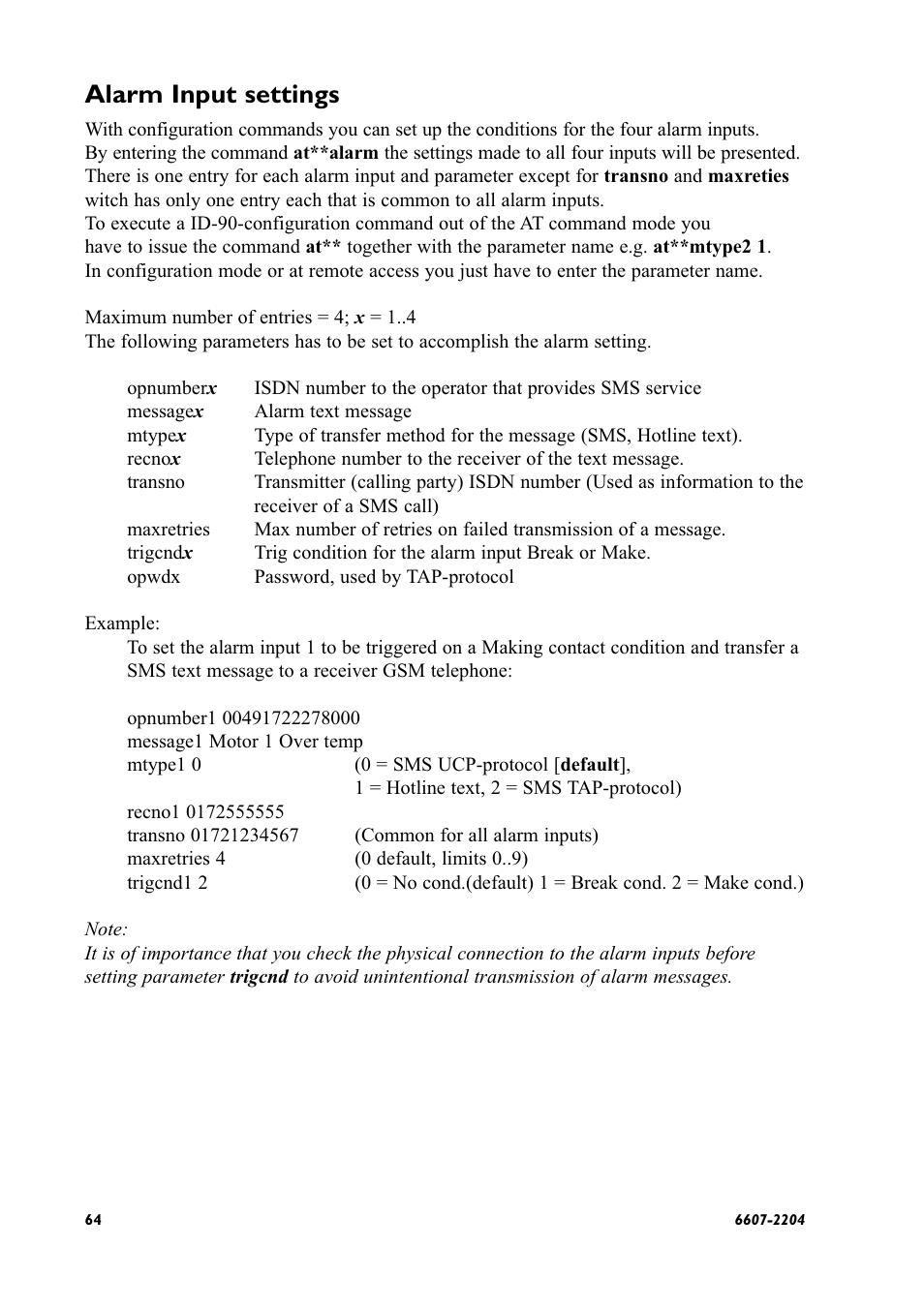 Alarm input settings | Westermo ID-90 User Manual | Page 64 / 124