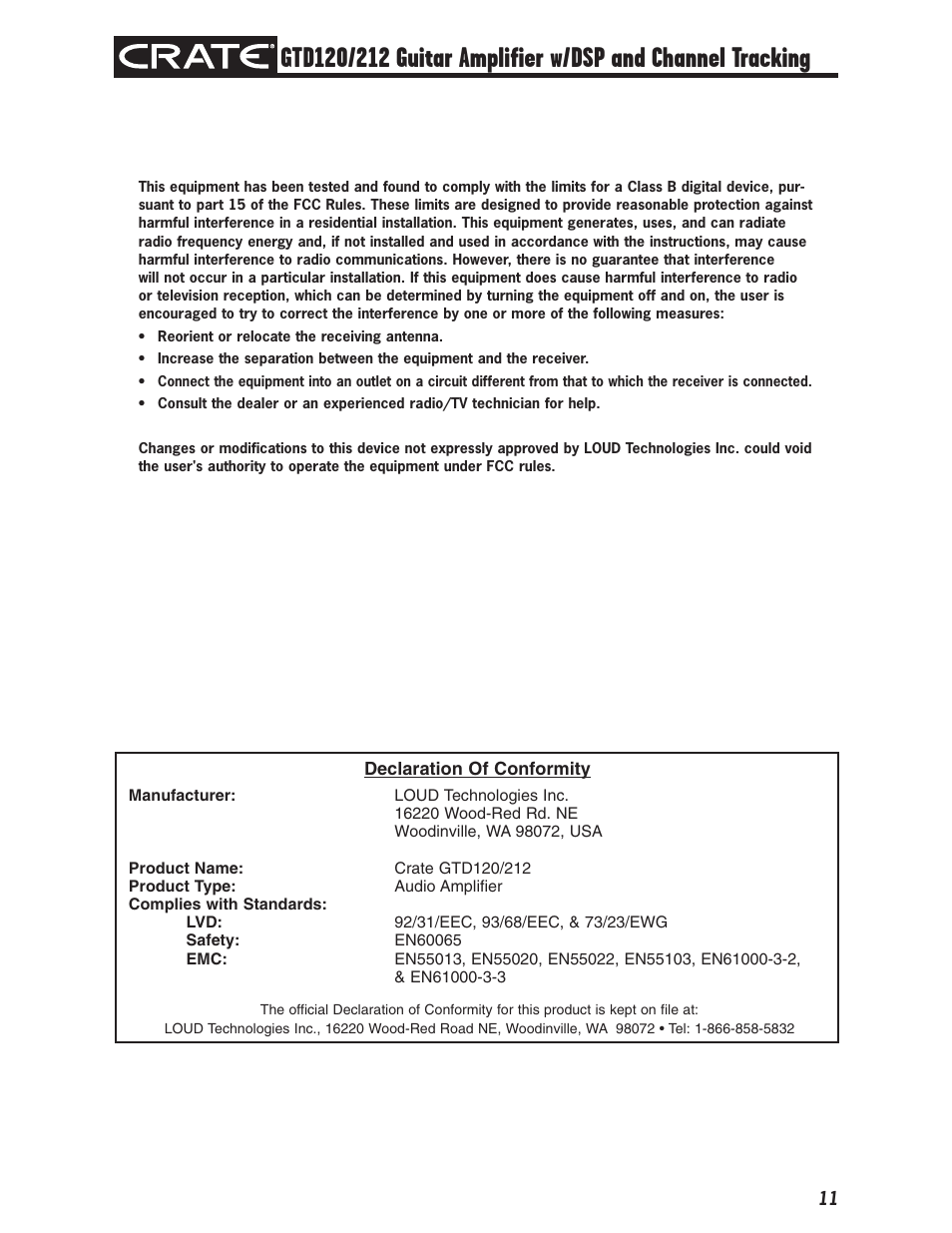 Crate Amplifiers GTD120 User Manual | Page 11 / 12