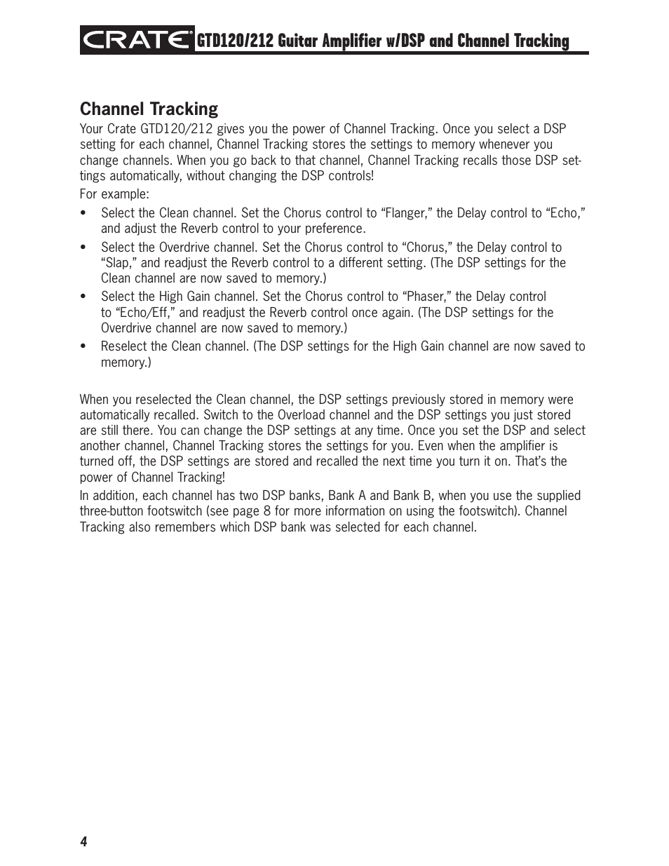 Channel tracking | Crate Amplifiers GTD120 User Manual | Page 4 / 12