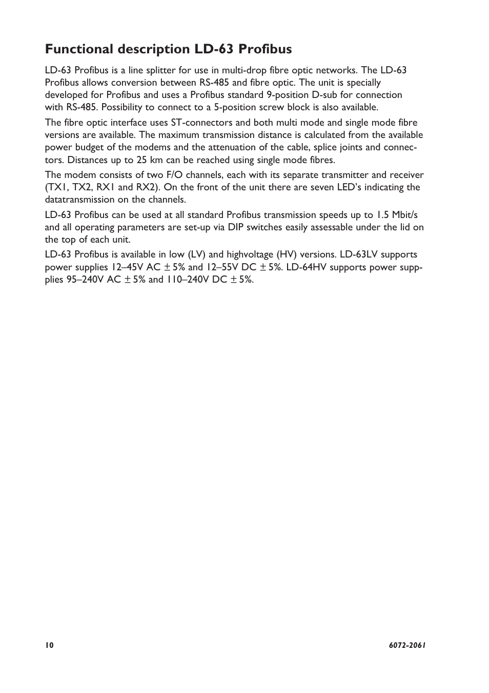 Functional description ld-63 profibus | Westermo LD-63 User Manual | Page 2 / 10