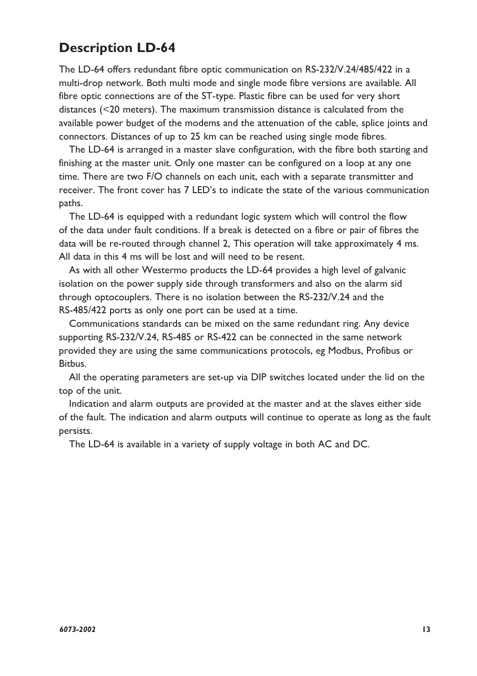 Description ld-64 | Westermo LD-64 User Manual | Page 13 / 42