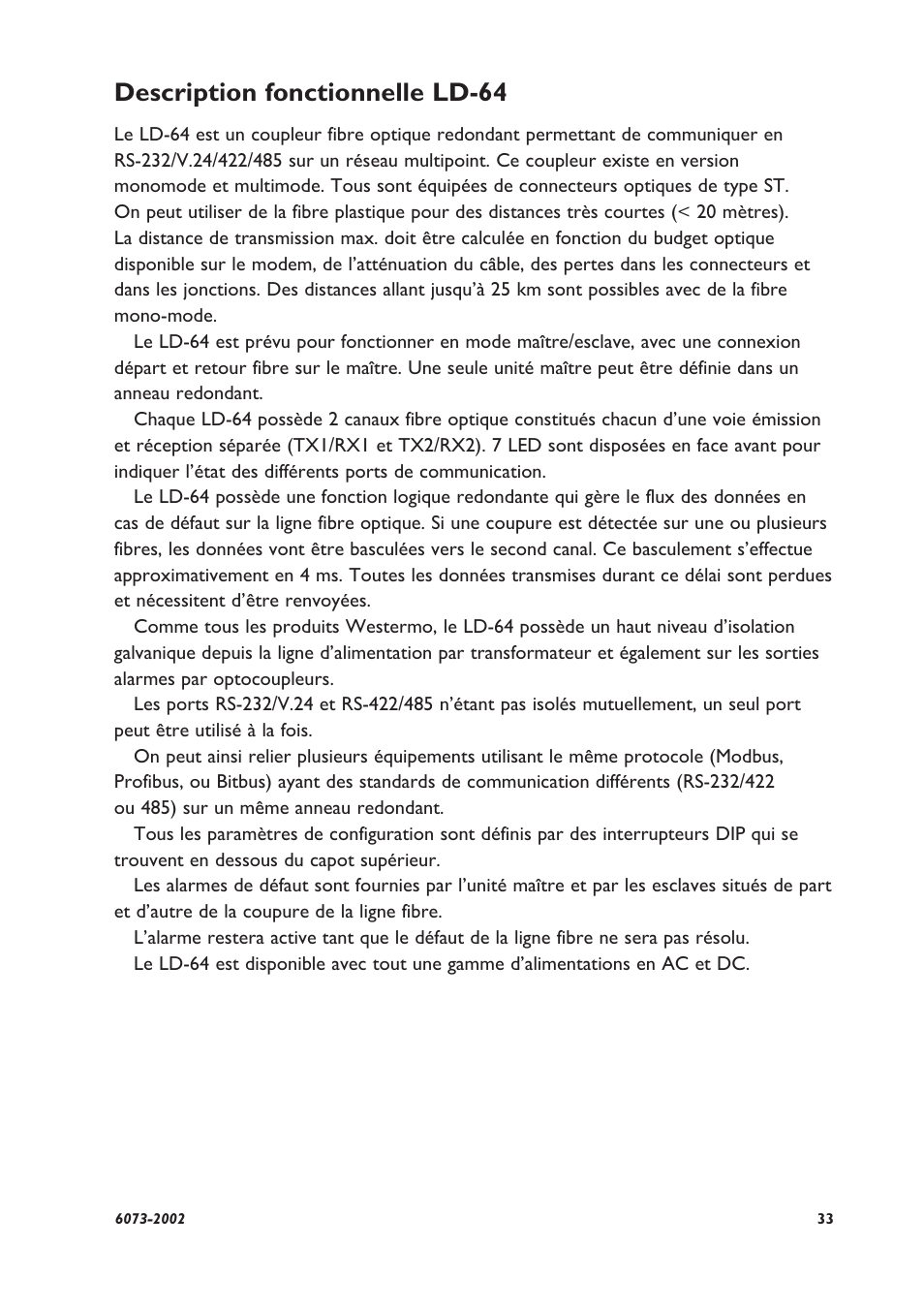 Description fonctionnelle ld-64 | Westermo LD-64 User Manual | Page 33 / 42