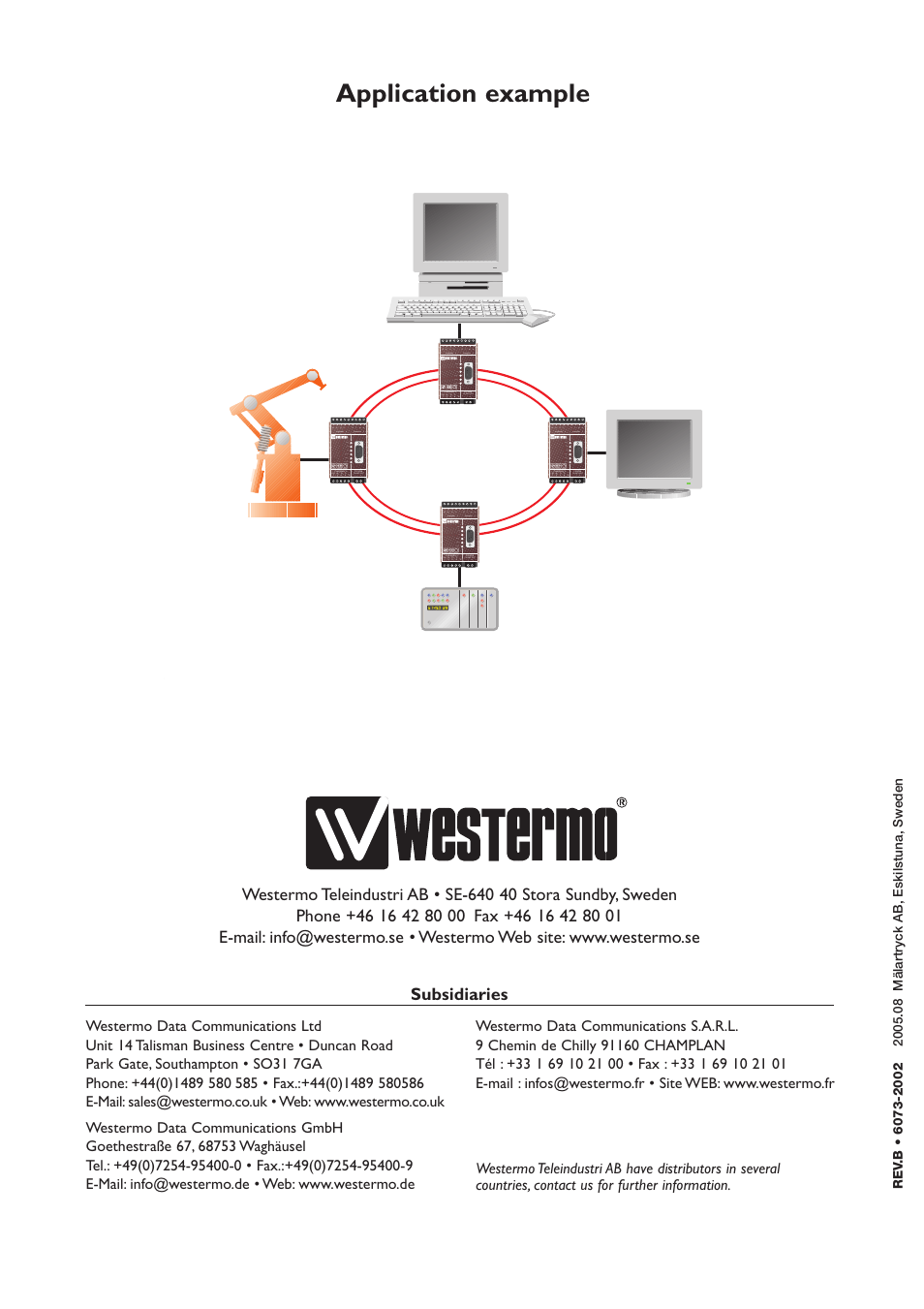 Application example, Subsidiaries, Channel 3 pwr rd td dcd2 dcd3 dcd4 | Channel 4, R+ r- t+ t- t+ t- r+ r | Westermo LD-64 User Manual | Page 42 / 42