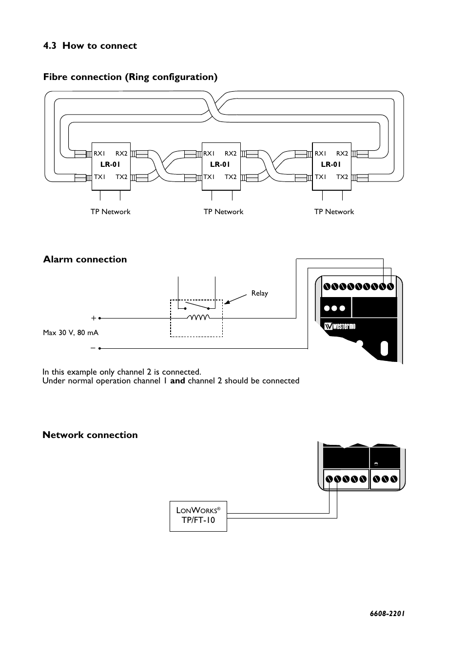 Network connection alarm connection, Tp/ft-10 | Westermo LR-01 User Manual | Page 18 / 20