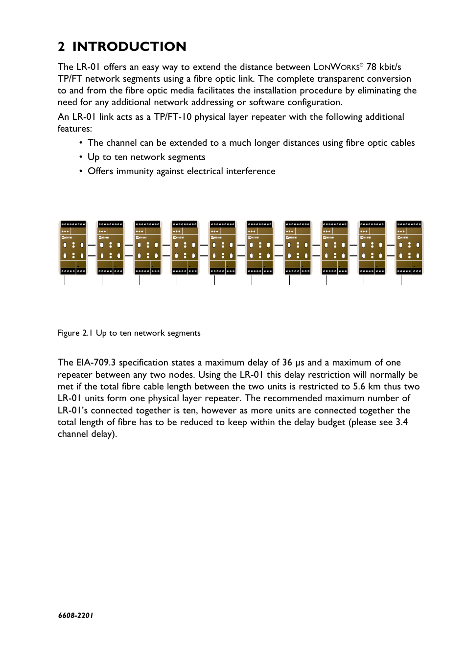 2 introduction, Tp/ft network segments fibre optic network, Figure 2.1 up to ten network segments | Orks | Westermo LR-01 User Manual | Page 5 / 20