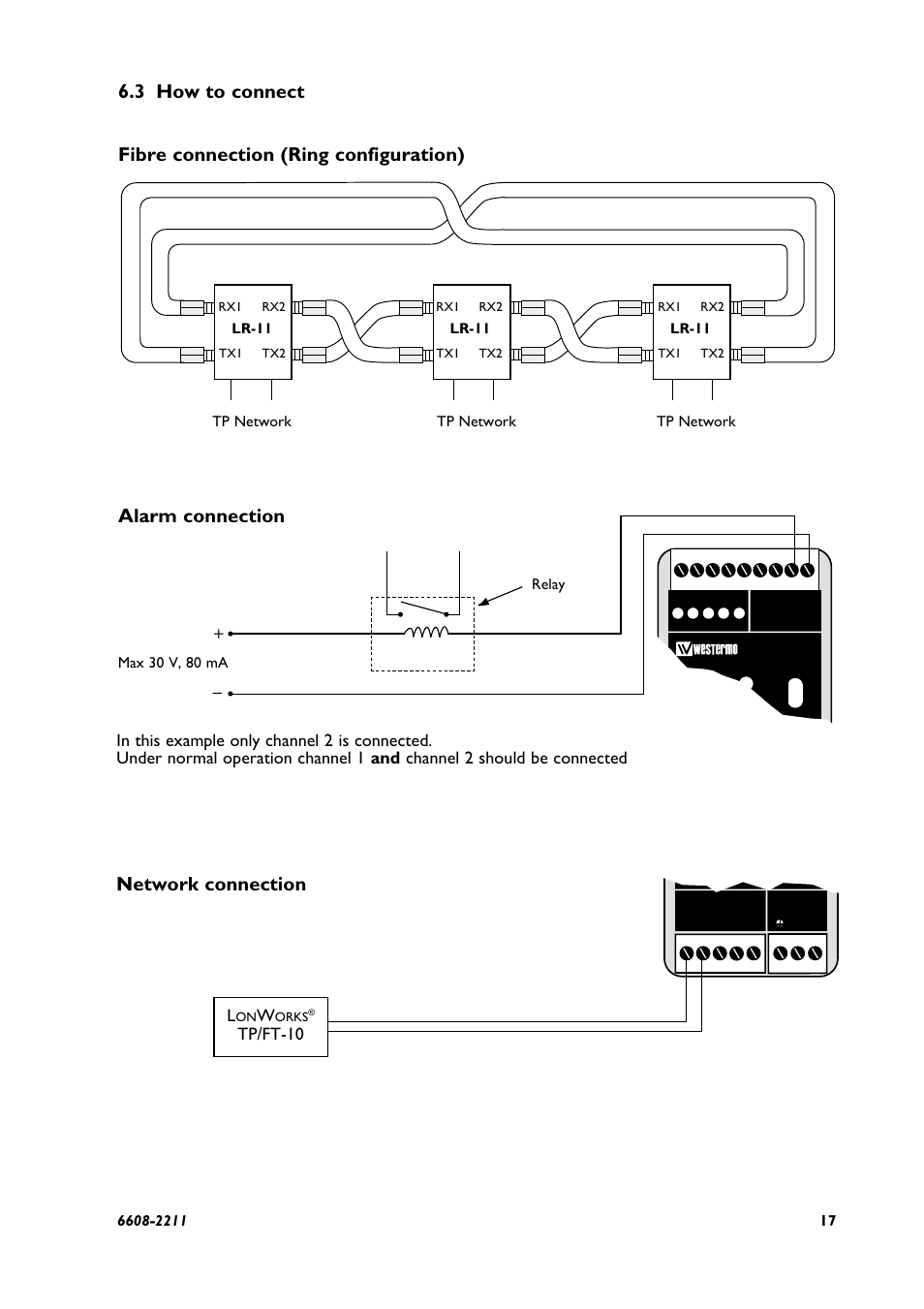 Network connection alarm connection, Tp/ft-10 | Westermo LR-11 User Manual | Page 17 / 20