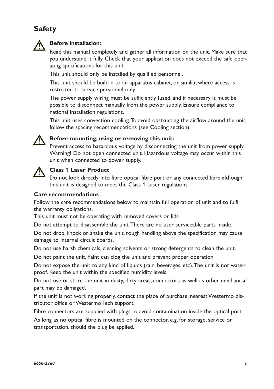 Safety | Westermo LRW-102 User Manual | Page 3 / 28