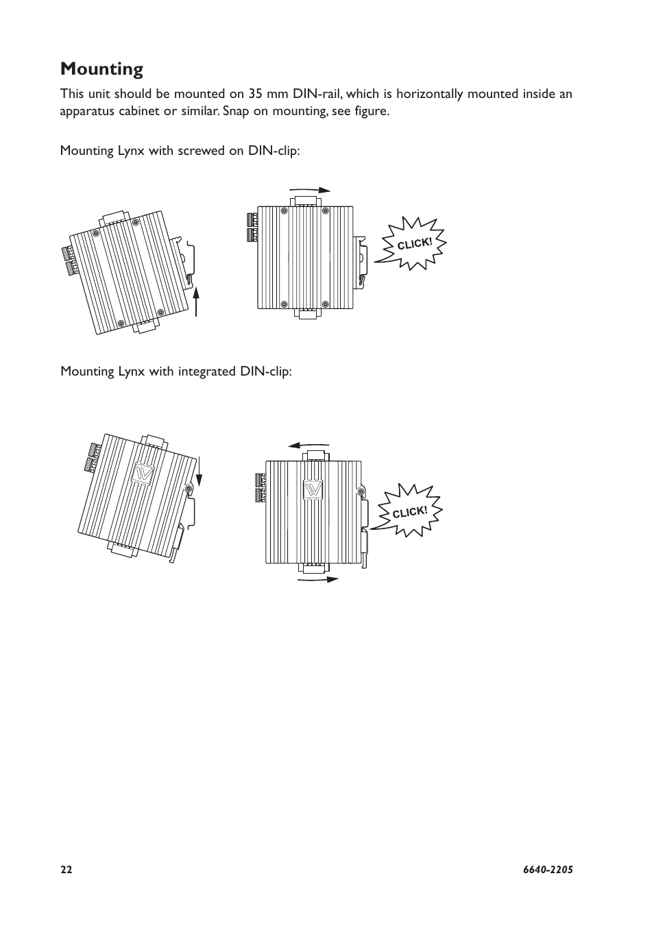 Mounting | Westermo Lynx 100 User Manual | Page 22 / 24