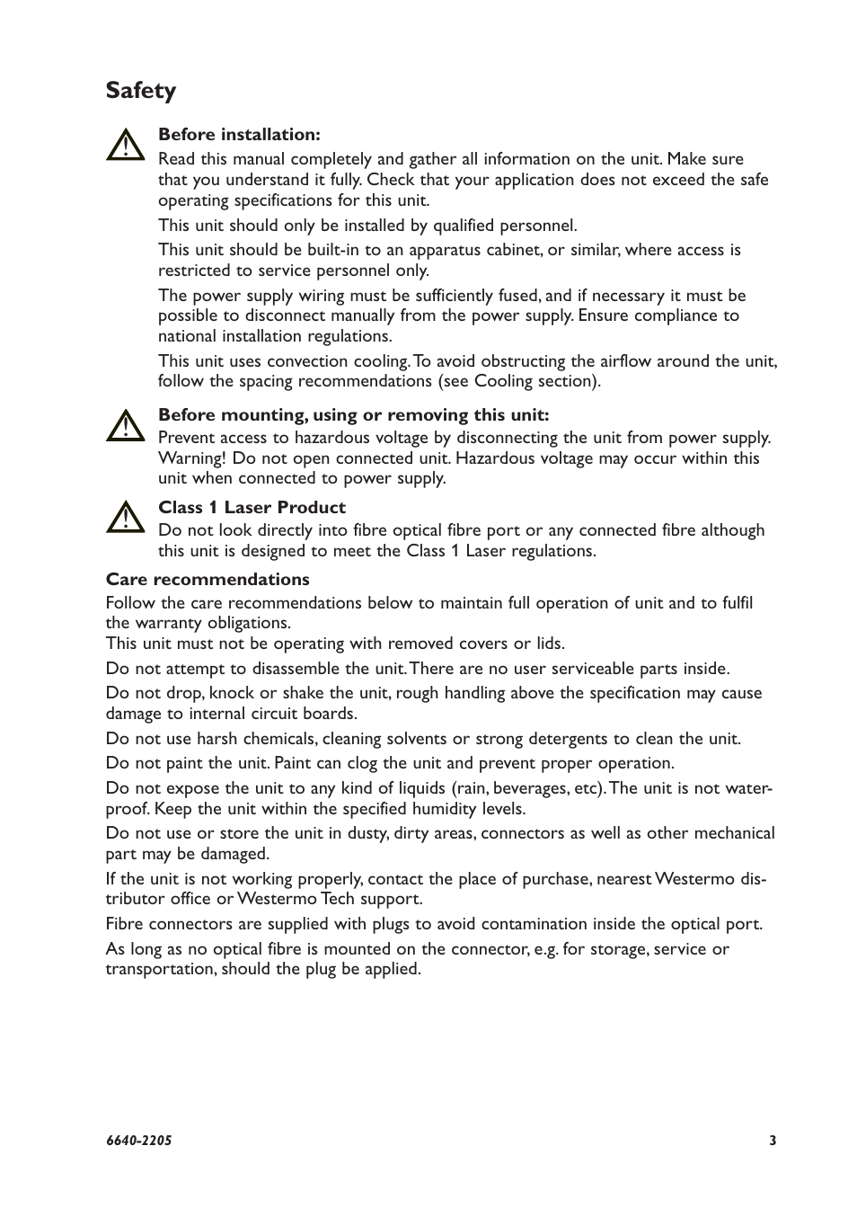 Safety | Westermo Lynx 100 User Manual | Page 3 / 24