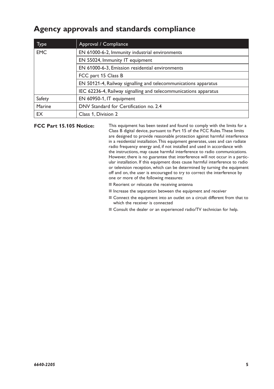 Agency approvals and standards compliance | Westermo Lynx 100 User Manual | Page 5 / 24