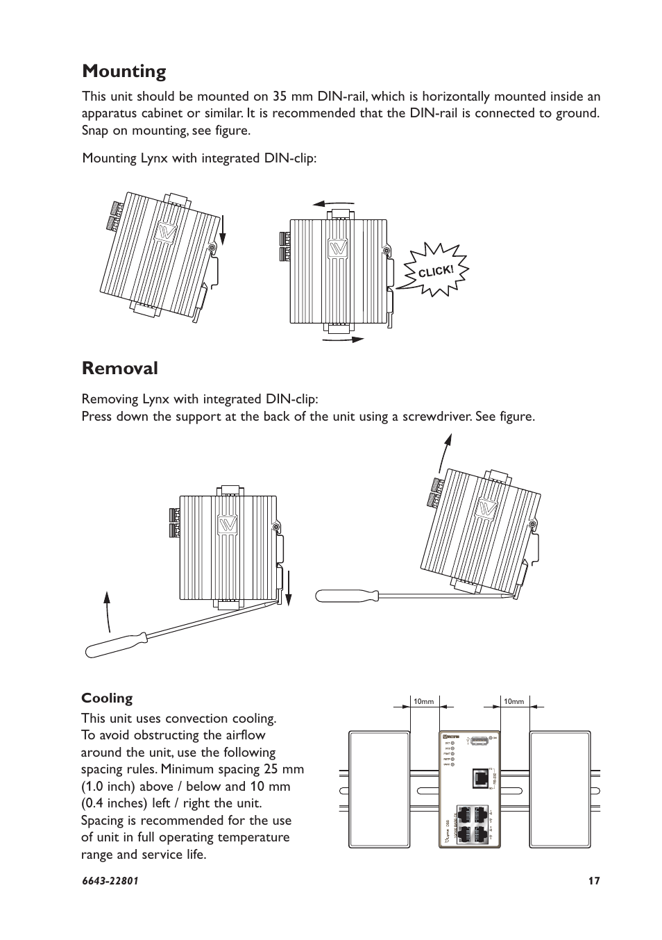 Mounting, Removal | Westermo Lynx-x05-S1-EX User Manual | Page 17 / 24
