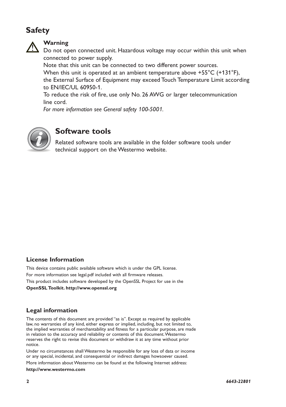 Safety, Software tools | Westermo Lynx-x05-S1-EX User Manual | Page 2 / 24