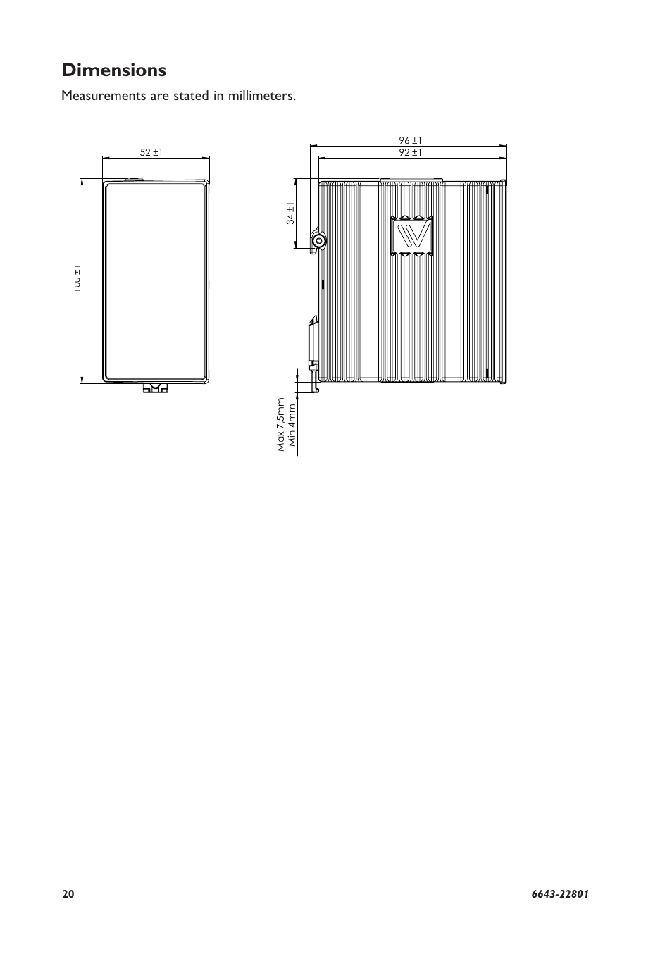 Dimensions, Measurements are stated in millimeters | Westermo Lynx-x05-S1-EX User Manual | Page 20 / 24