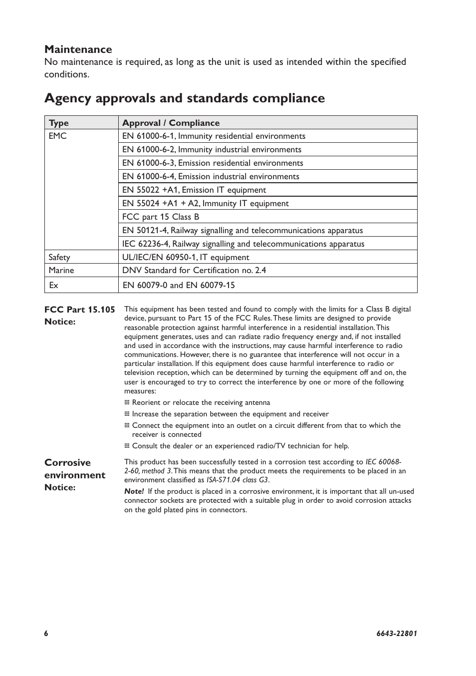 Agency approvals and standards compliance, Maintenance | Westermo Lynx-x05-S1-EX User Manual | Page 6 / 24