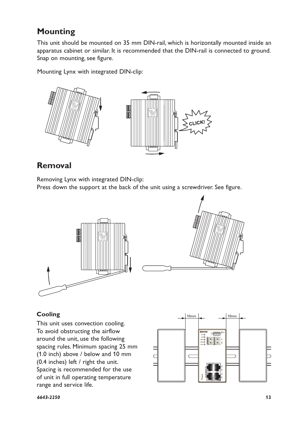 Mounting, Removal | Westermo Lynx-x06-F2G User Manual | Page 13 / 16