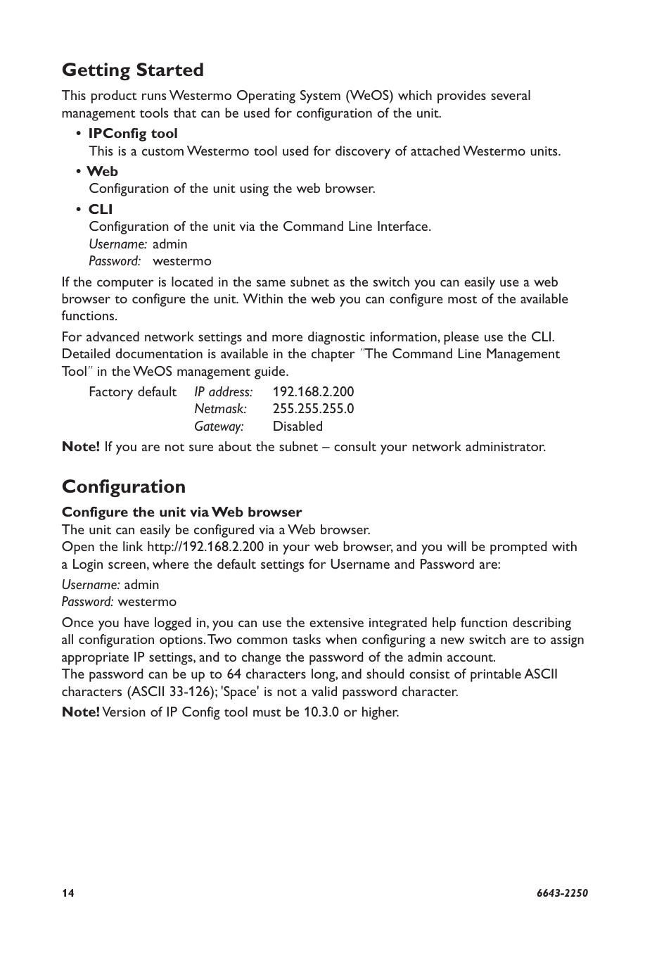 Getting started, Configuration | Westermo Lynx-x06-F2G User Manual | Page 14 / 16