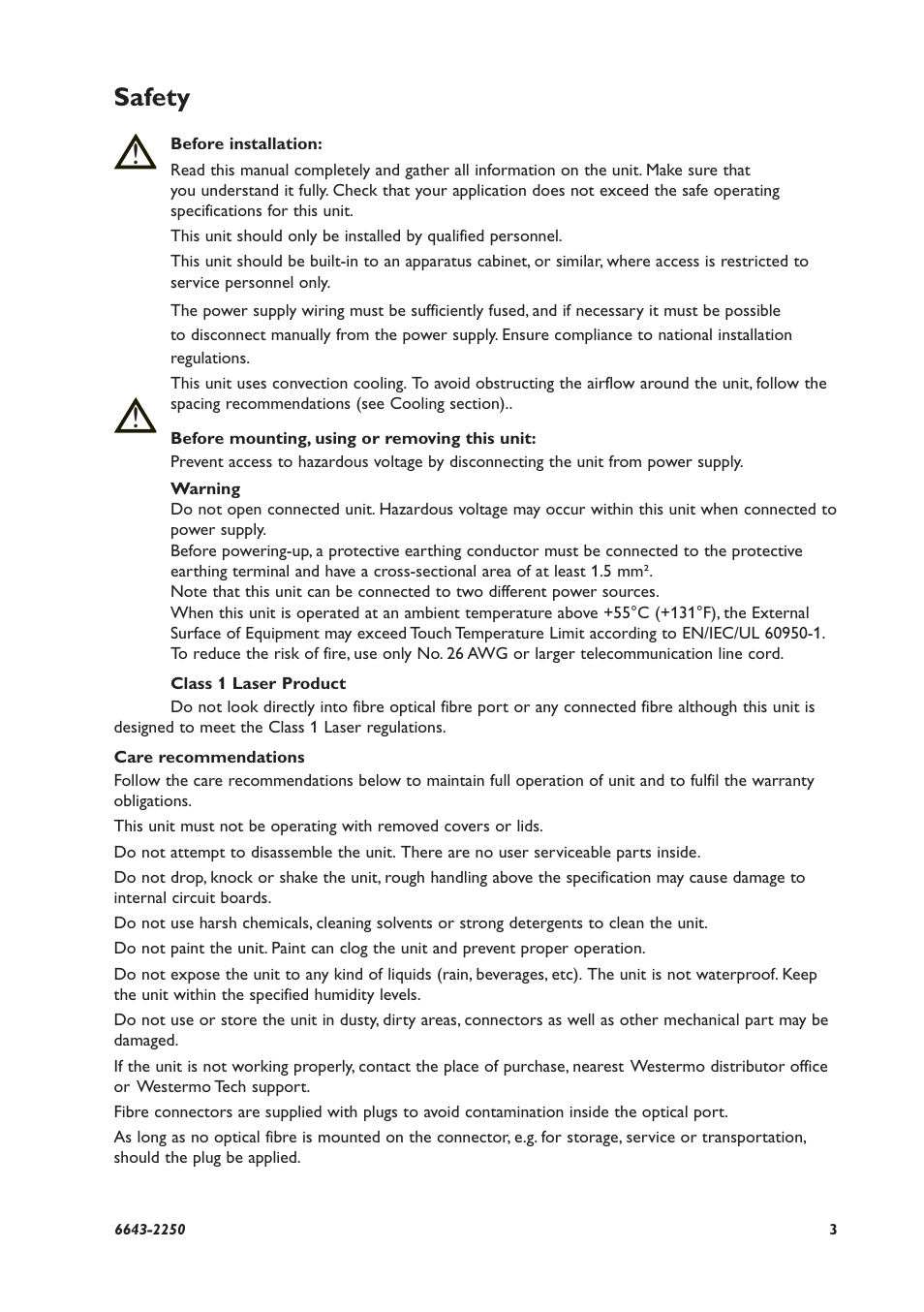 Safety | Westermo Lynx-x06-F2G User Manual | Page 3 / 16