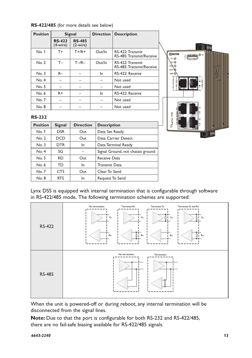 Rs-232, Rs-422, Rs-485 | Westermo Lynx-x06-S2 User Manual | Page 13 / 20