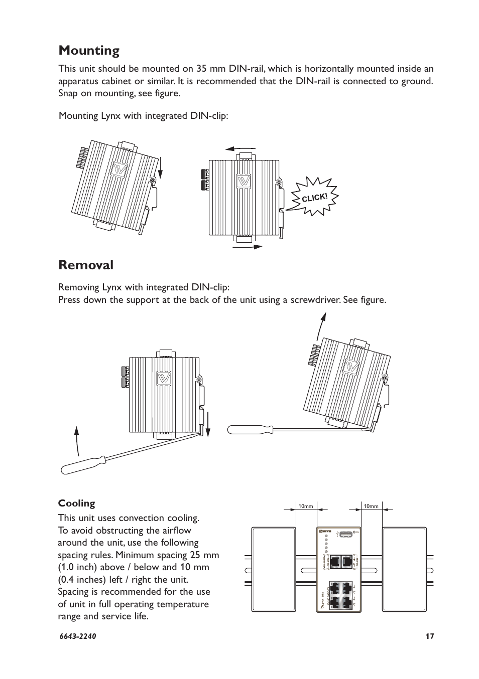 Mounting, Removal | Westermo Lynx-x06-S2 User Manual | Page 17 / 20