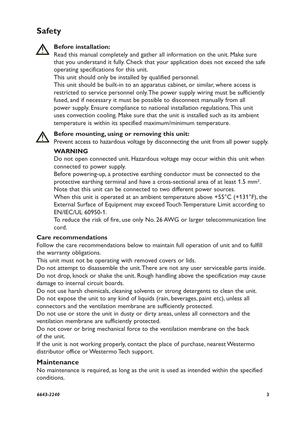 Safety | Westermo Lynx-x06-S2 User Manual | Page 3 / 20