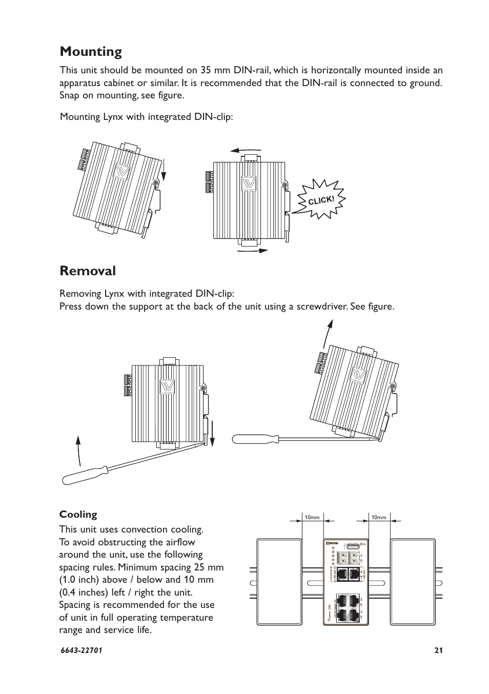 Mounting, Removal | Westermo Lynx-x08-F2G-S2-EX User Manual | Page 21 / 24