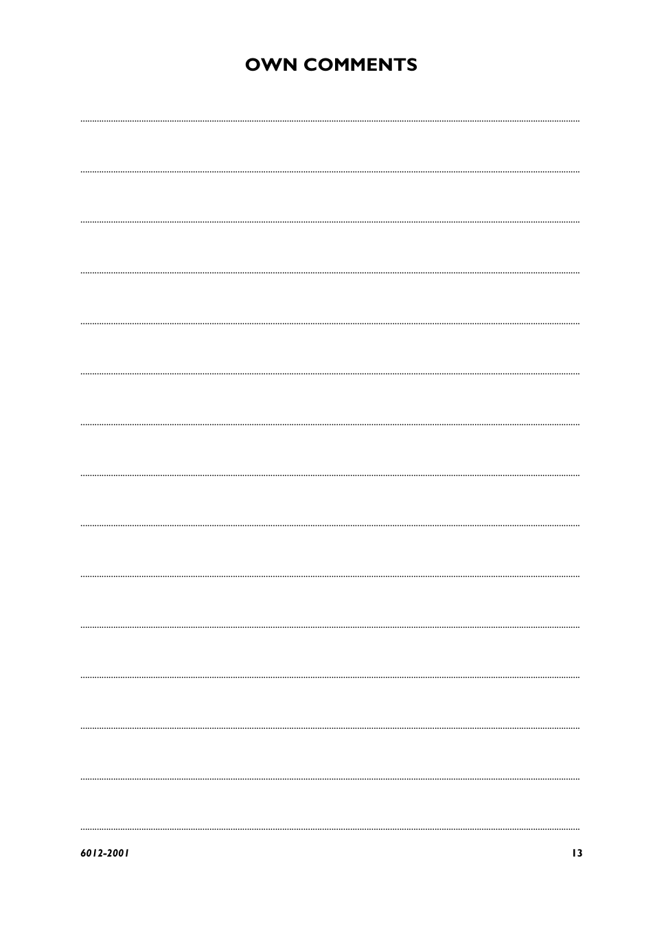 Own comments | Westermo MA-12 User Manual | Page 7 / 8