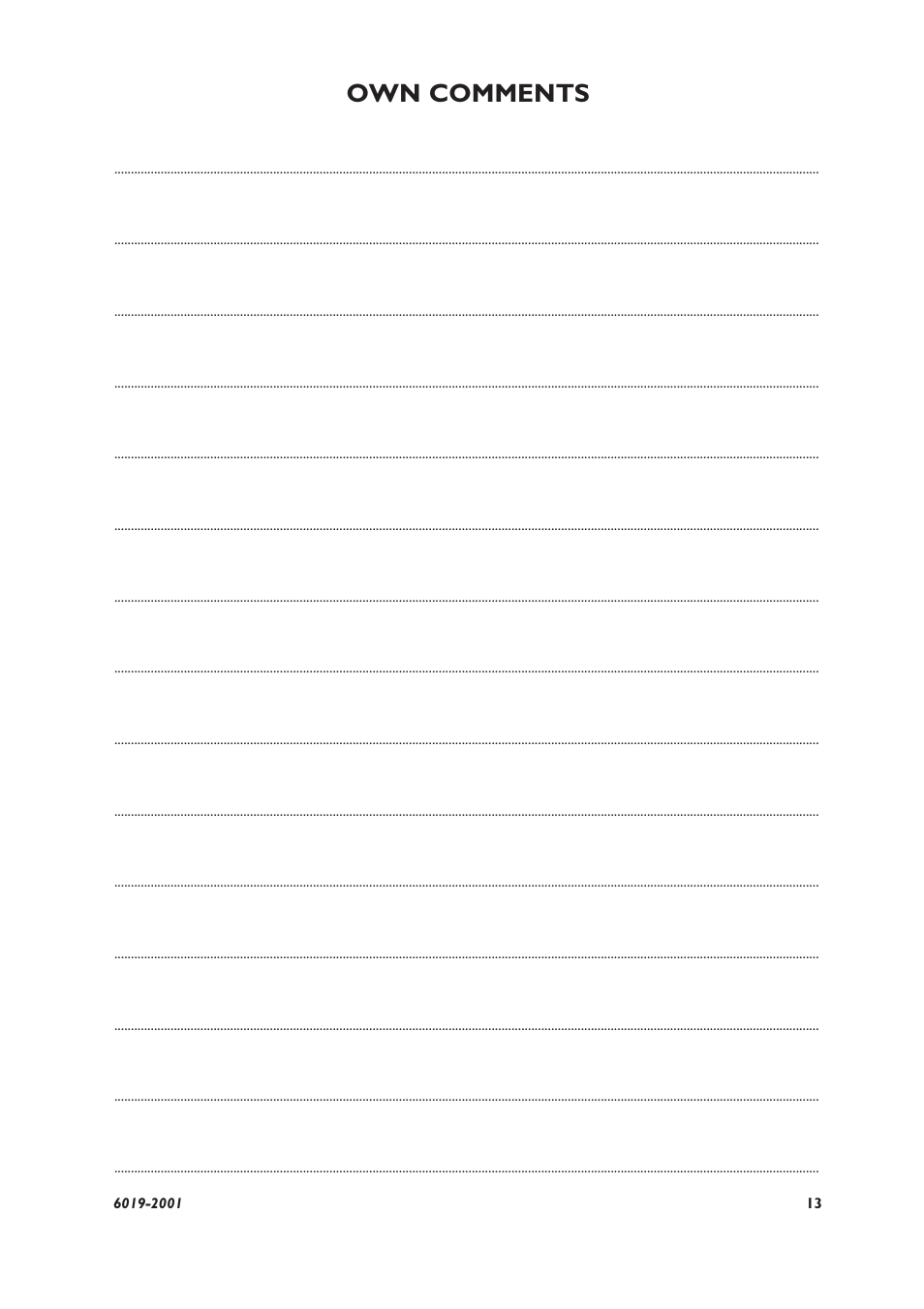 Own comments | Westermo MA-19 User Manual | Page 7 / 8