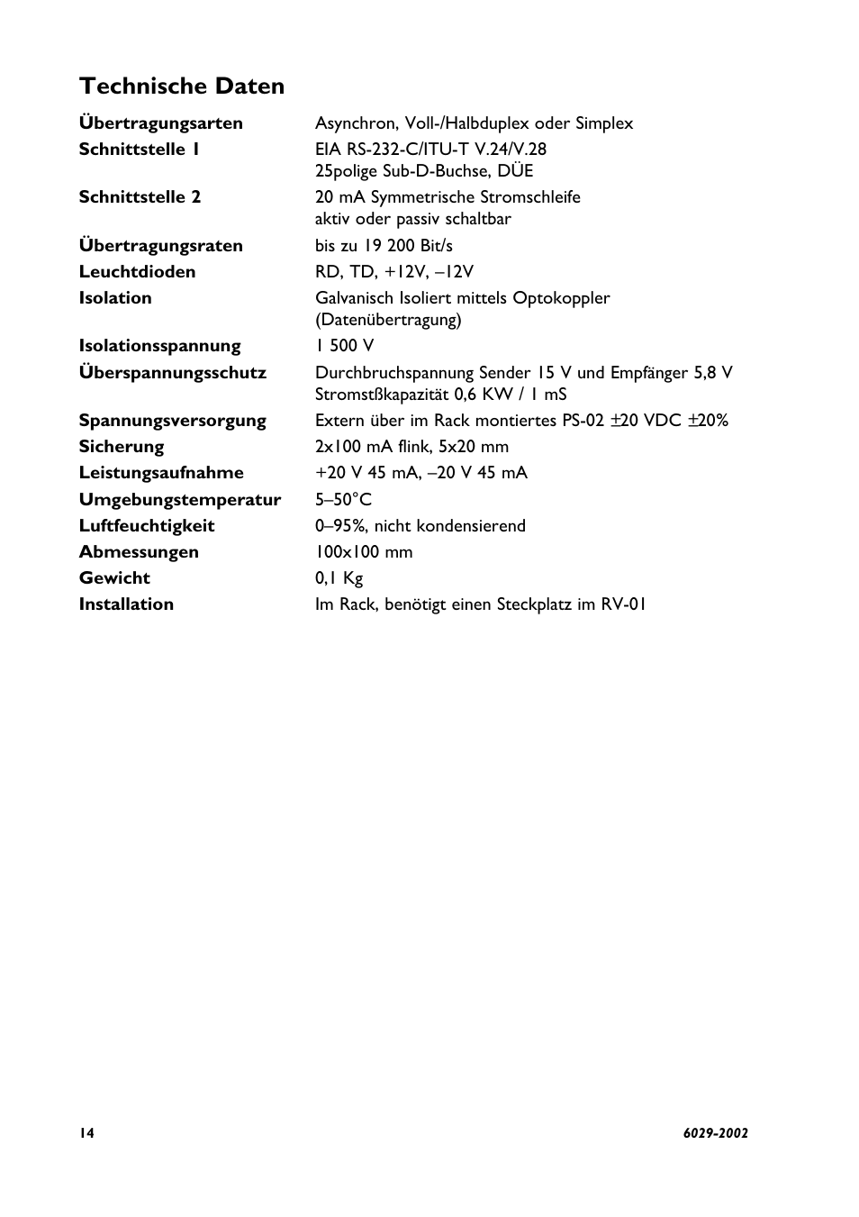 Technische daten | Westermo MA-29 User Manual | Page 14 / 28