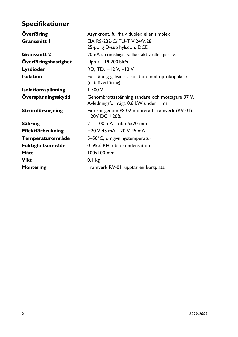 Specifikationer | Westermo MA-29 User Manual | Page 2 / 28