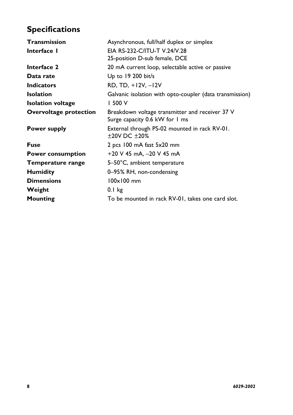 Specifications | Westermo MA-29 User Manual | Page 8 / 28